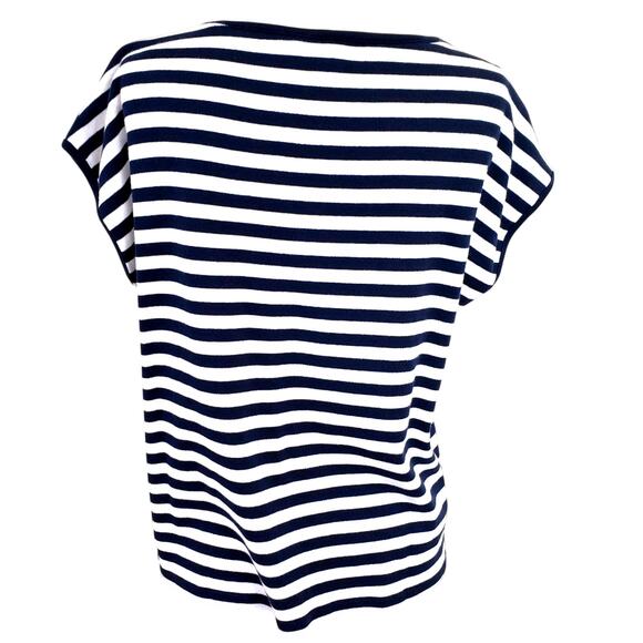 Nautical Navy & White Stripe Nautical Preppy Top Metal Logo Gromits Size Medium - Picture 4 of 5
